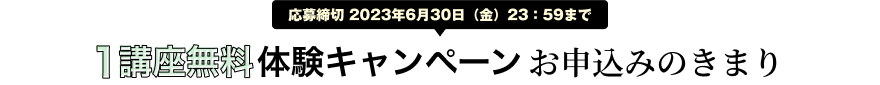 2023年6月30日(金) 23:59まで 1講座無料 体験キャンペーンお申し込みのきまり